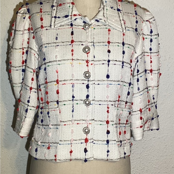 Dolce Cabo Crop 3/4 Sleeve Tweed Pearl jacket size medium - Picture 7 of 8